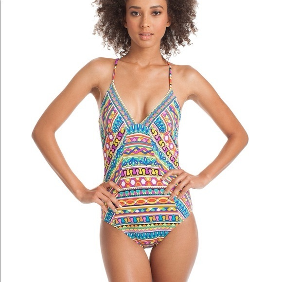 Trina Turk Other - Trina Turk | Colorful Geometric Tasseled Cross Back Adjustable One Piece | Sz 6